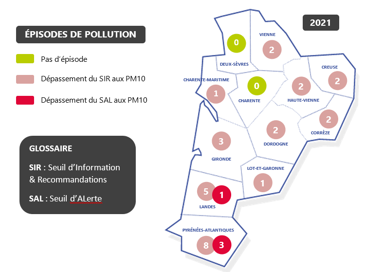 Épisodes de pollution en Nouvelle-Aquitaine en 2021