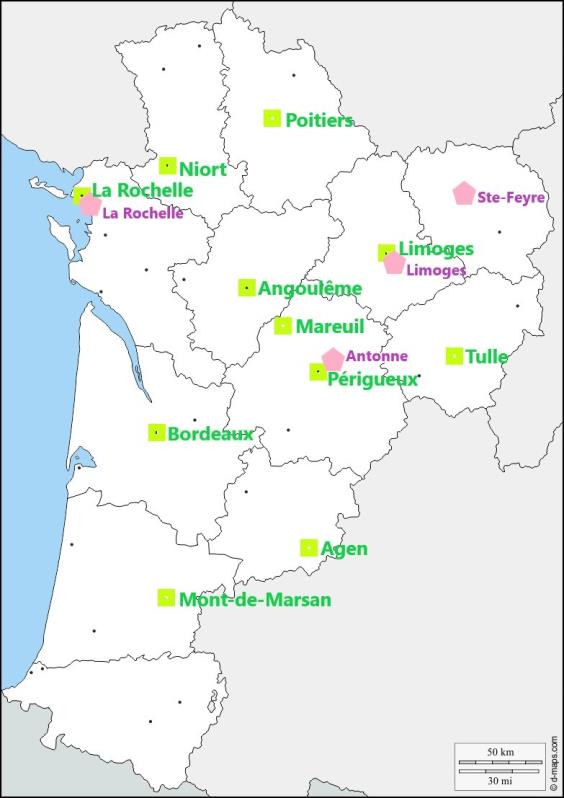 Carte de la surveillance des pollens en Nouvelle-Aquitaine - 2021