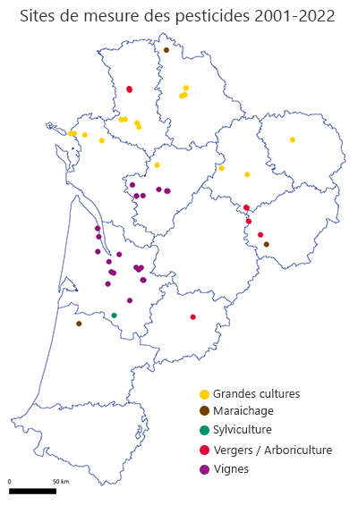 Sites de mesure des pesticides 2001-2022