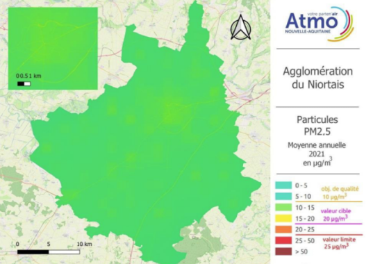 Cartographie de l'Agglomération du niortais PM2.5 en 2021
