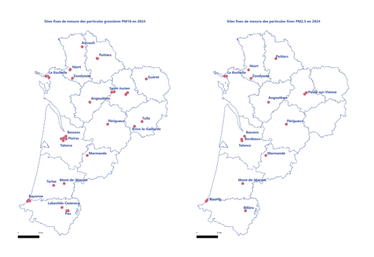 Sites fixes de mesure des particules PM10 et PM2,5 en 2024