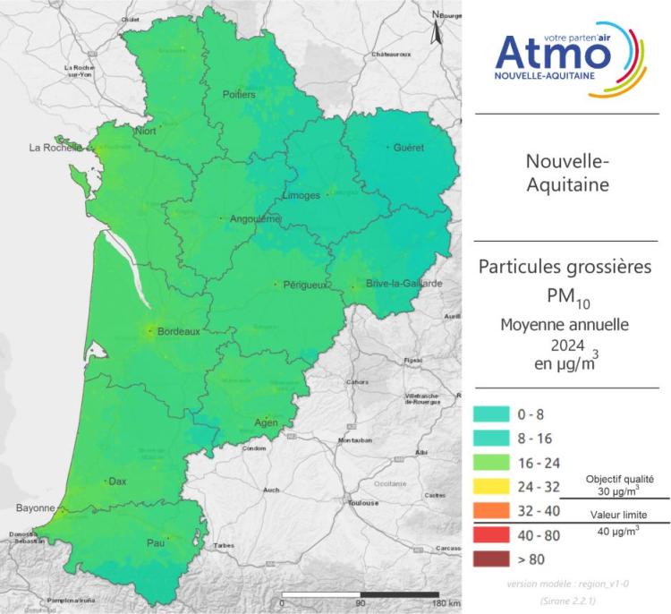 Atlas cartographique 2024 - PM10 - Nouvelle-Aquitaine