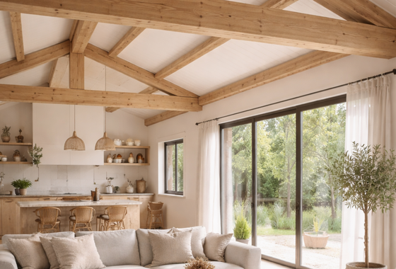 Intérieur avec poutres apparentes en bois