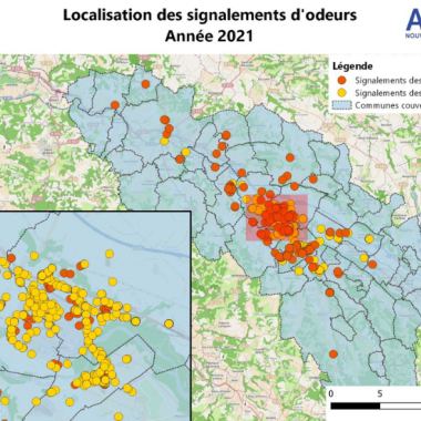 Localisation des signalements d’odeurs en 2021 - Bassin de Lacq